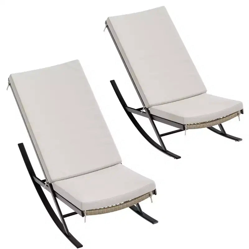 2er-Set Schaukelstühle für draußen, Patio-Stühle, Schaukelstühle, Outdoor-Lounge-Rattanstuhl mit Kissen für Veranda und Garten