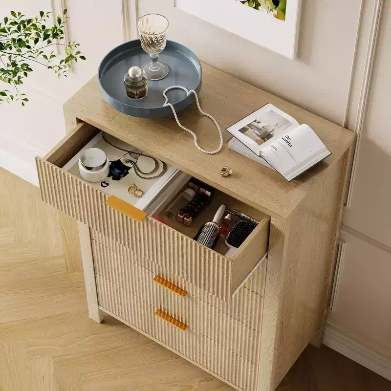 Geriffelte Kommode mit 5 Schubladen, 45" hohe schlanke Holzkommode für kleine Räume, moderner Landhausstil