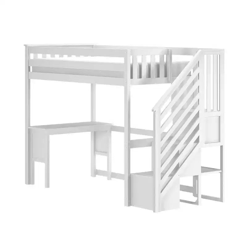 Klassisches Hochbett für Einzelbett (Leiter am Ende) + Schreibtisch + Treppe