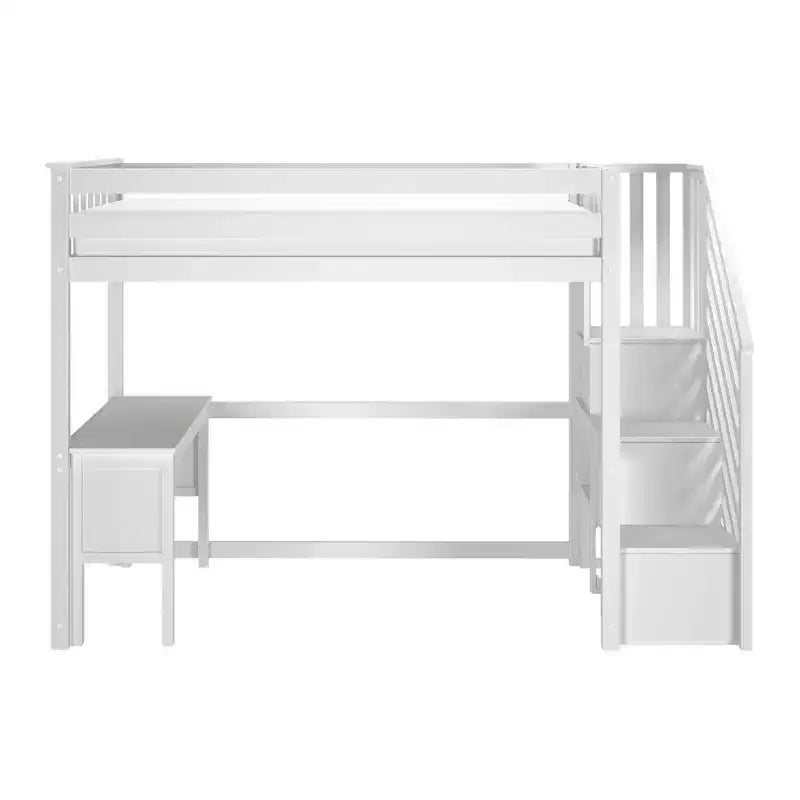 Klassisches Hochbett für Einzelbett (Leiter am Ende) + Schreibtisch + Treppe