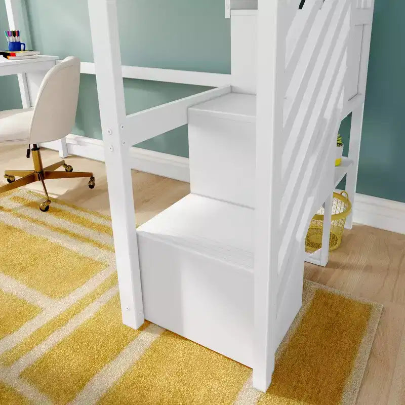 Klassisches Hochbett für Einzelbett (Leiter am Ende) + Schreibtisch + Treppe