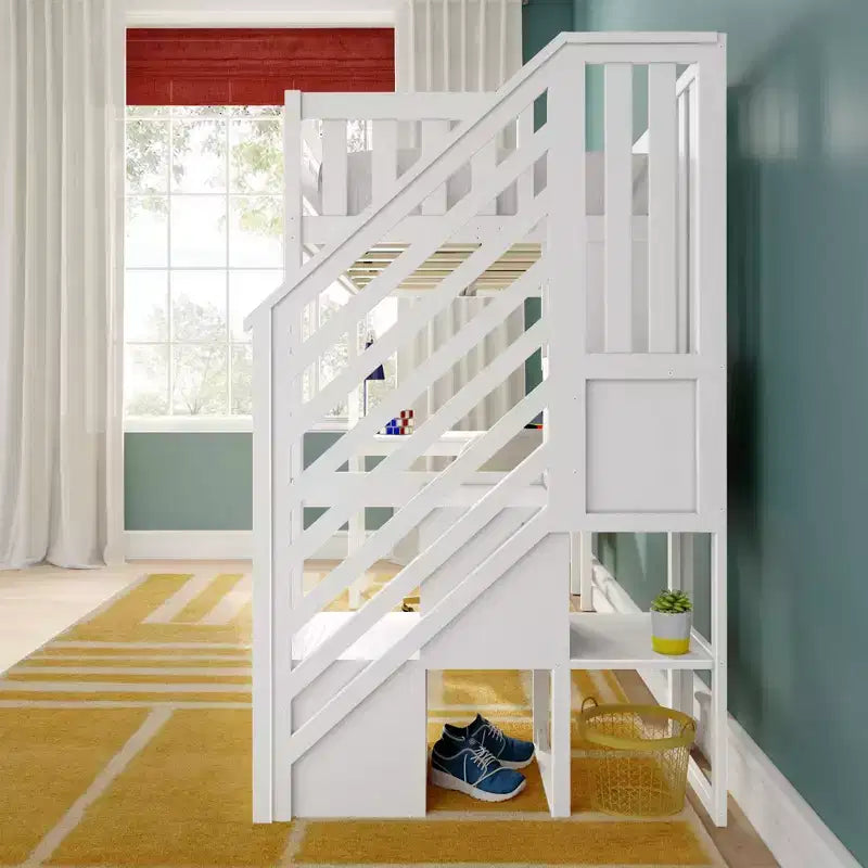 Klassisches Hochbett für Einzelbett (Leiter am Ende) + Schreibtisch + Treppe