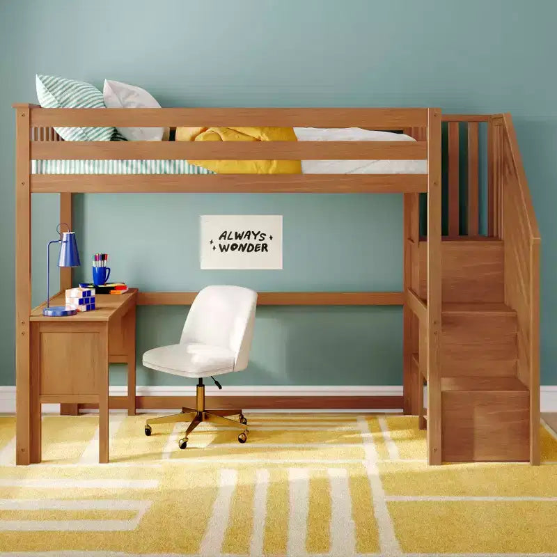 Klassisches Hochbett für Einzelbett (Leiter am Ende) + Schreibtisch + Treppe