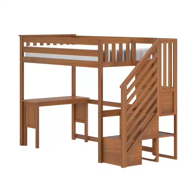 Klassisches Hochbett für Einzelbett (Leiter am Ende) + Schreibtisch + Treppe