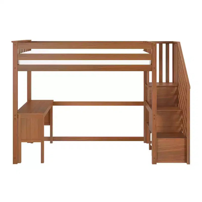 Klassisches Hochbett für Einzelbett (Leiter am Ende) + Schreibtisch + Treppe