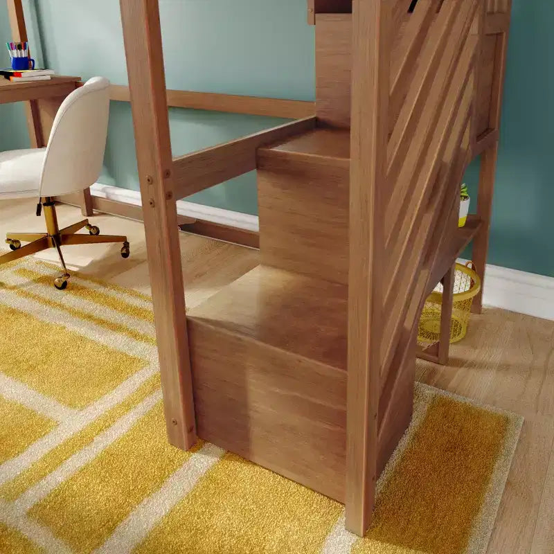 Klassisches Hochbett für Einzelbett (Leiter am Ende) + Schreibtisch + Treppe