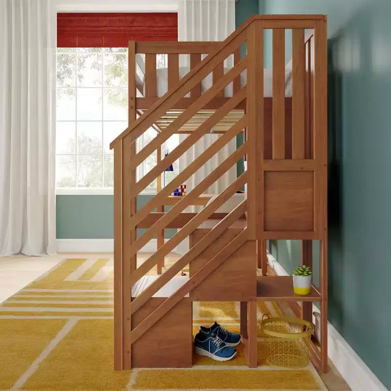 Klassisches Hochbett für Einzelbett (Leiter am Ende) + Schreibtisch + Treppe