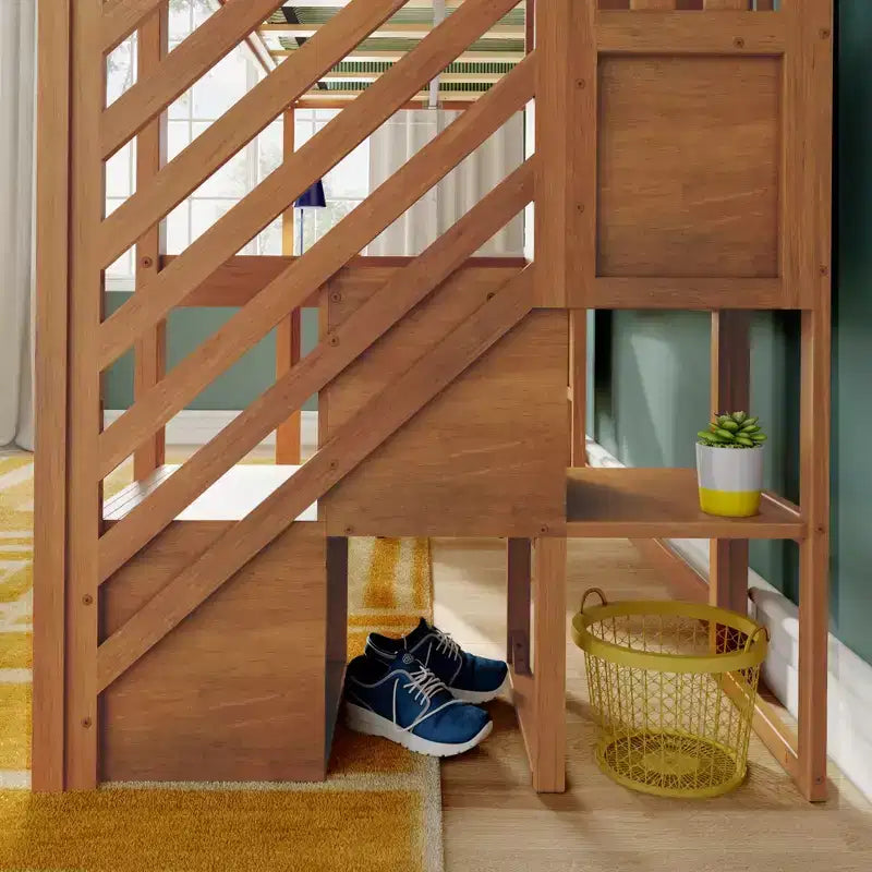 Klassisches Hochbett für Einzelbett (Leiter am Ende) + Schreibtisch + Treppe
