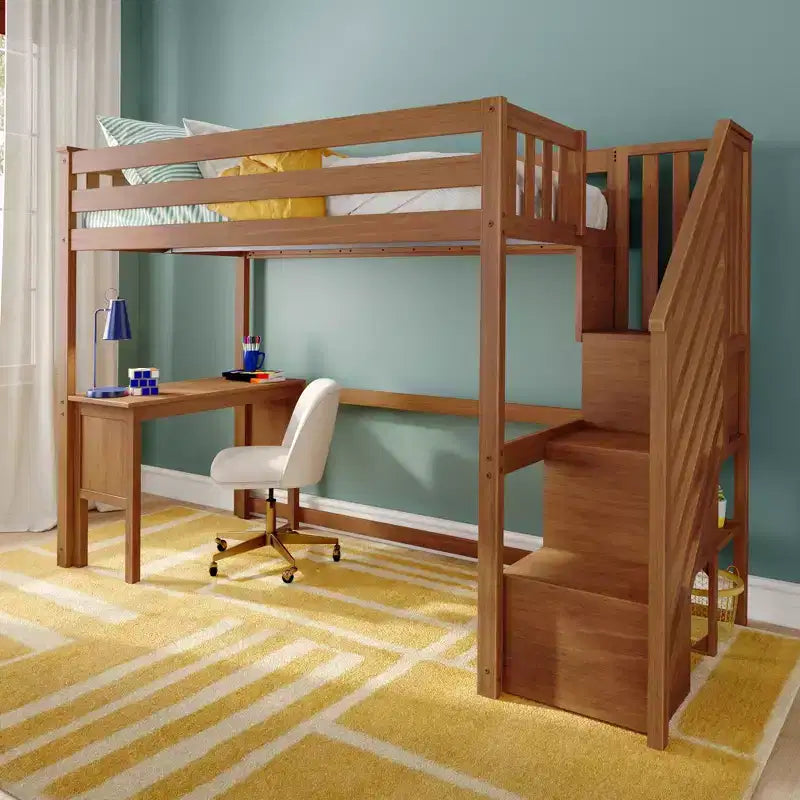 Klassisches Hochbett für Einzelbett (Leiter am Ende) + Schreibtisch + Treppe
