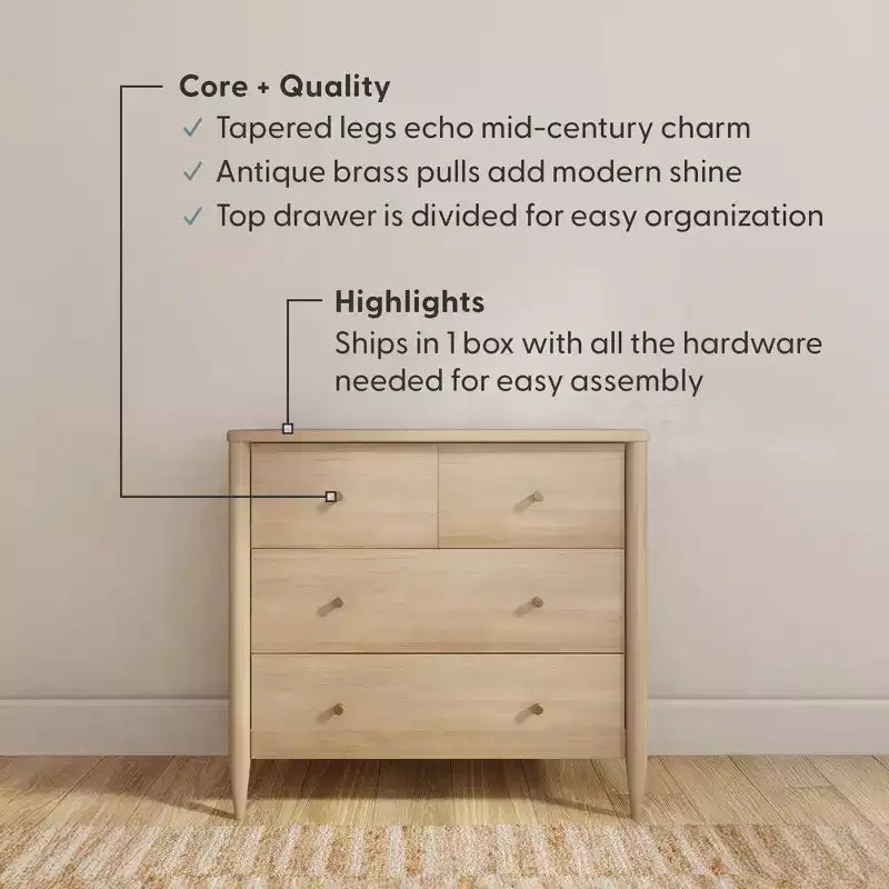 3-laden commode met verdeelde bovenlade, mid-century modern