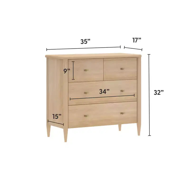 3-laden commode met verdeelde bovenlade, mid-century modern
