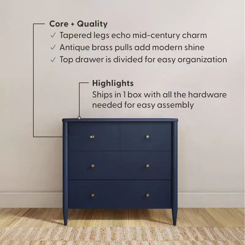 3-laden commode met verdeelde bovenlade, mid-century modern