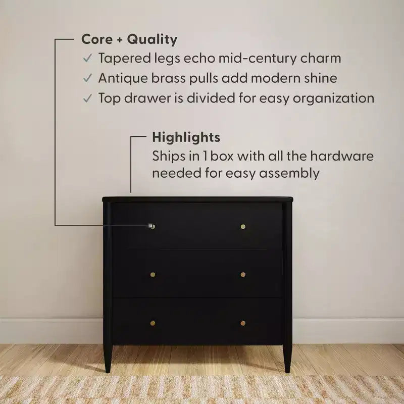 Kommode mit 3 Schubladen und geteiltem oberem Fach, Mid-Century Modern