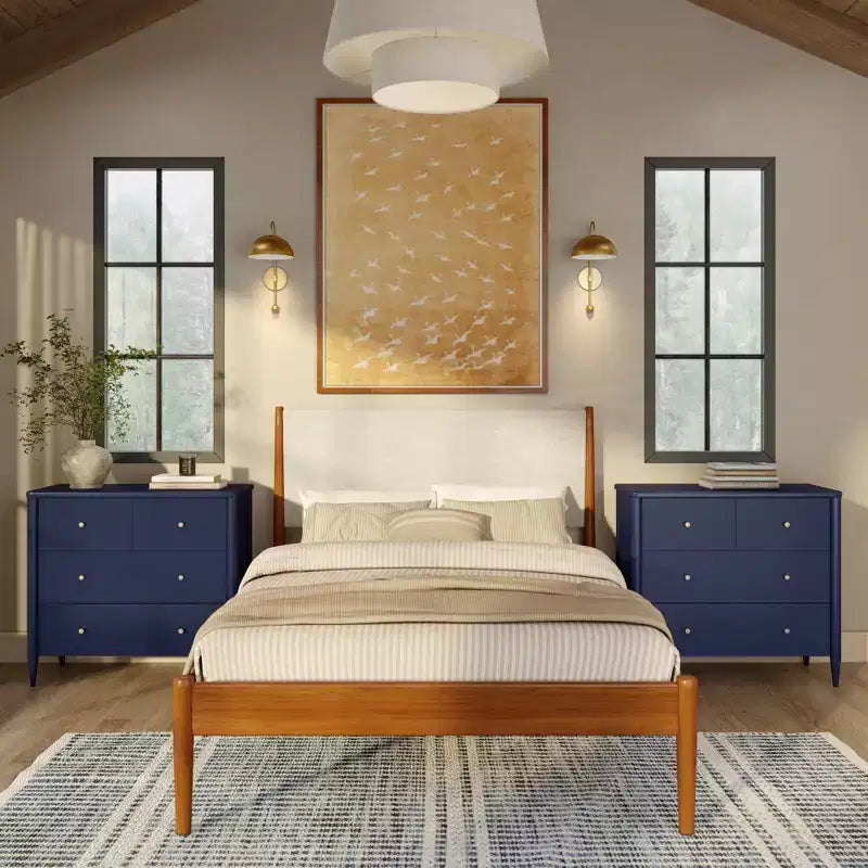 3-laden commode met verdeelde bovenlade, mid-century modern