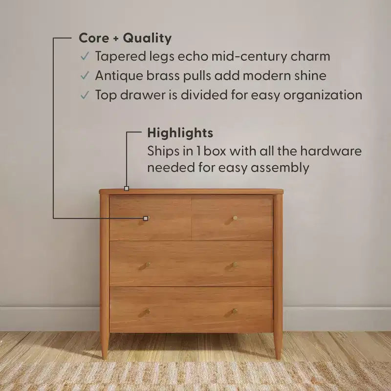 3-laden commode met verdeelde bovenlade, mid-century modern