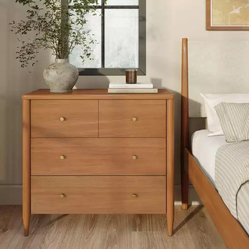 3-laden commode met verdeelde bovenlade, mid-century modern