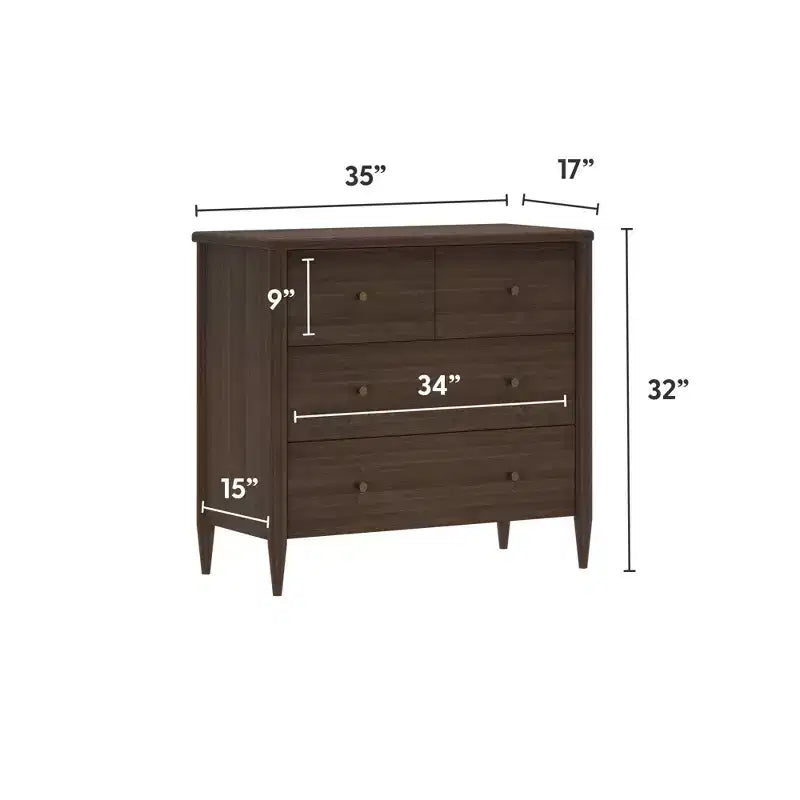 3-laden commode met verdeelde bovenlade, mid-century modern