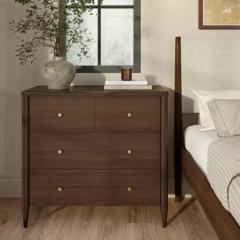 3-laden commode met verdeelde bovenlade, mid-century modern