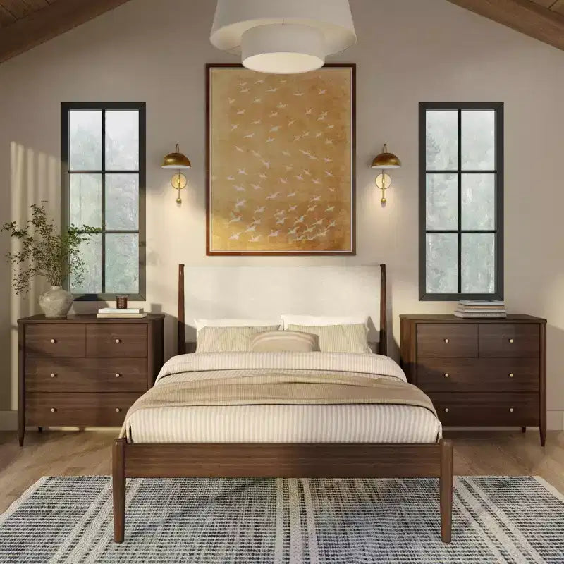 3-laden commode met verdeelde bovenlade, mid-century modern