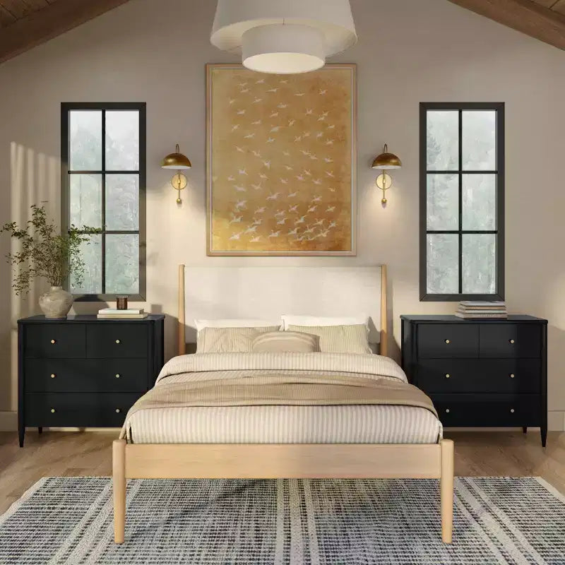 3-laden commode met verdeelde bovenlade, mid-century modern