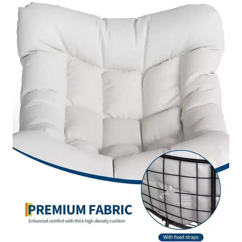 Übergroßer Lounge-Sessel mit Fußstütze, Outdoor Papasan Schaukelstuhl mit Ottoman und stabilem Metallrahmen, Patio Rattan-Ei-Schaukelstuhl