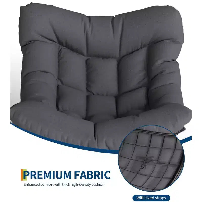 Übergroßer Lounge-Sessel mit Fußstütze, Outdoor Papasan Schaukelstuhl mit Ottoman und stabilem Metallrahmen, Patio Rattan-Ei-Schaukelstuhl