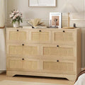 Rattan 7 Drawer Dresser for Bedroom, Farmhouse Modern Dressers & Chests of Drawers, for Closet, Living Room, Entryway, Hallway, Oak