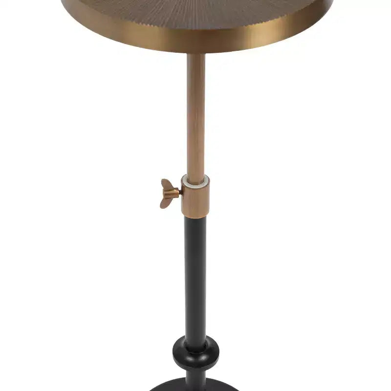 Adjustable Embossed Metal Accent Table and Plant Stand, 10x10x30, Gold and Black