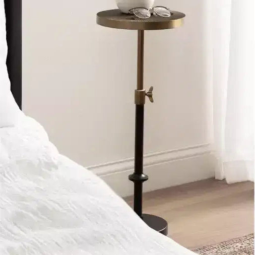 Adjustable Embossed Metal Accent Table and Plant Stand, 10x10x30, Gold and Black