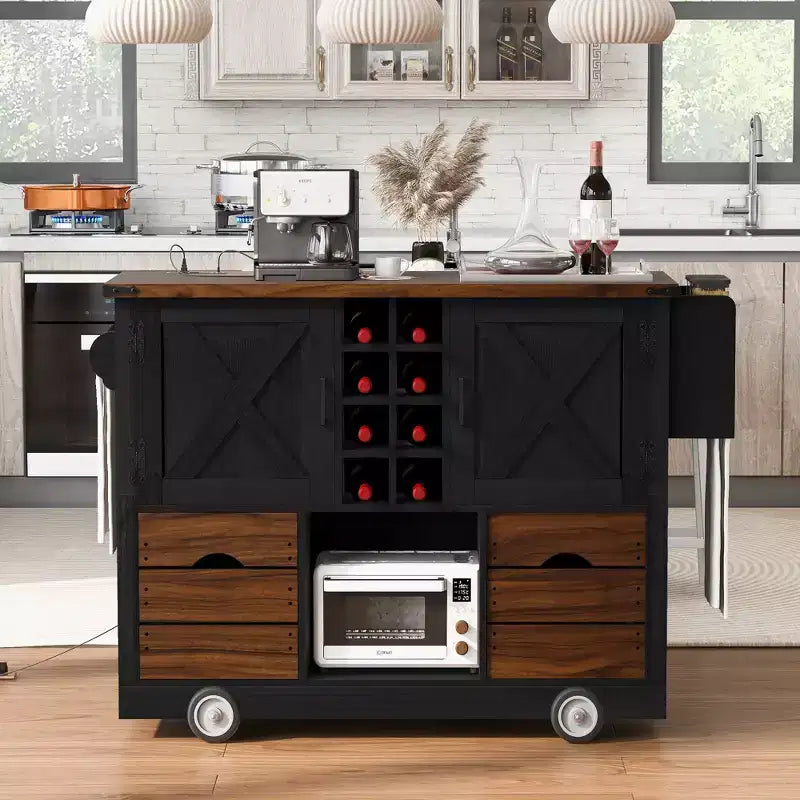 Isola cucina con piano ribaltabile e presa elettrica, 2 ante e 2 cassetti, carrello da cucina