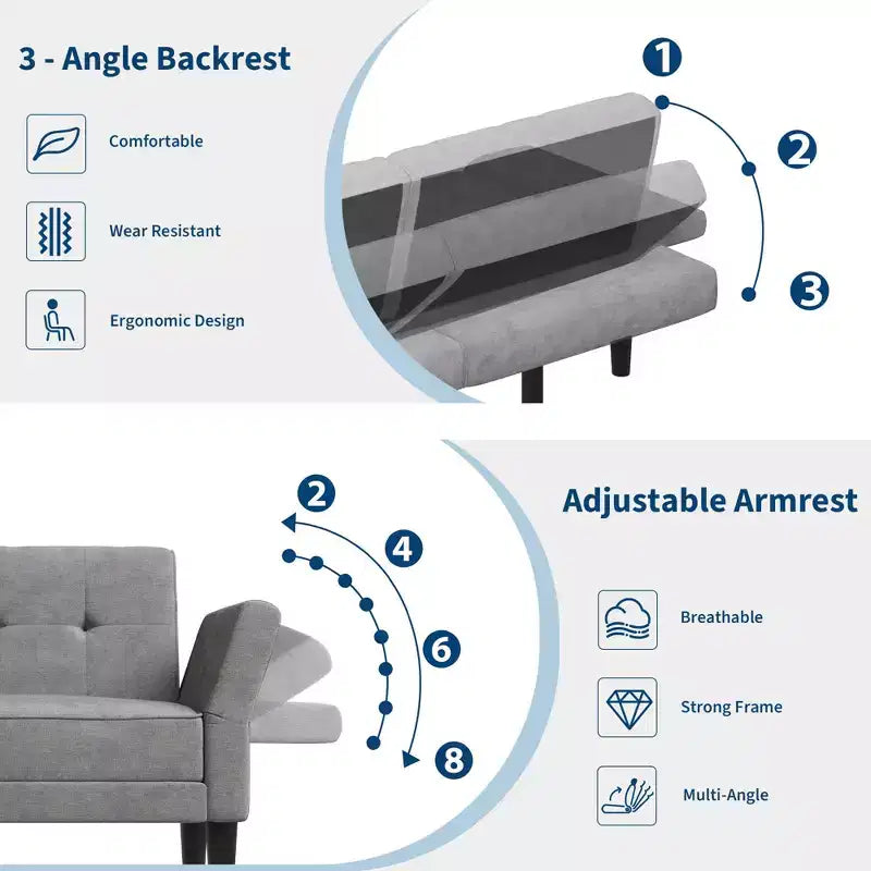 Divano letto futon 89 pollici, divano letto moderno in chenille con schienale e bracciolo regolabili, divano futon convertibile per soggiorno, camera da letto, appartamenti