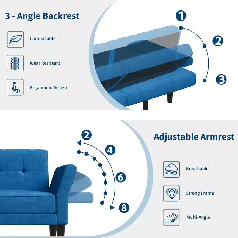 Divano letto futon 89 pollici, divano letto moderno in chenille con schienale e bracciolo regolabili, divano futon convertibile per soggiorno, camera da letto, appartamenti