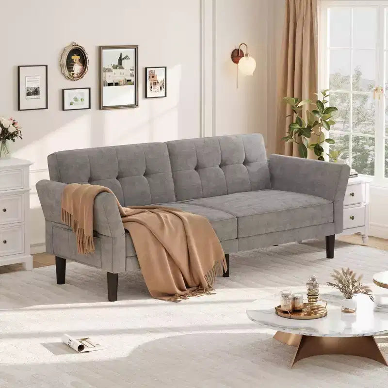 Divano letto futon 89 pollici, divano letto moderno in chenille con schienale e bracciolo regolabili, divano futon convertibile per soggiorno, camera da letto, appartamenti