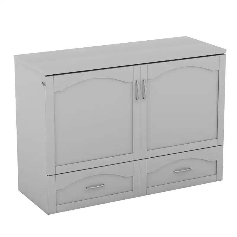 Lit escamotable mural full/queen avec tiroirs de rangement, meuble lit escamotable en bois avec prises et ports USB, design à poulie