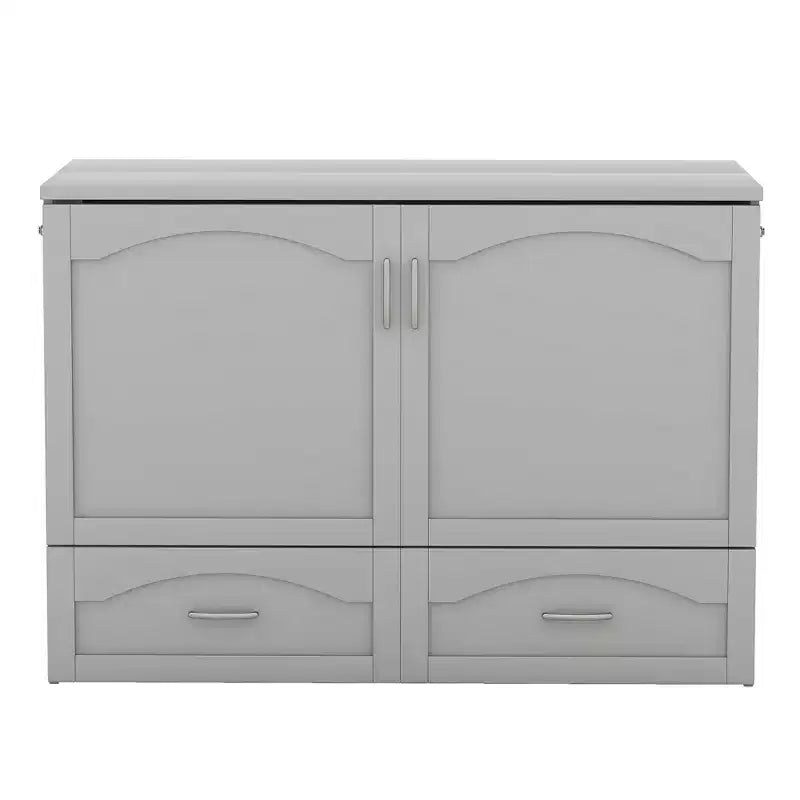 Lit escamotable mural full/queen avec tiroirs de rangement, meuble lit escamotable en bois avec prises et ports USB, design à poulie