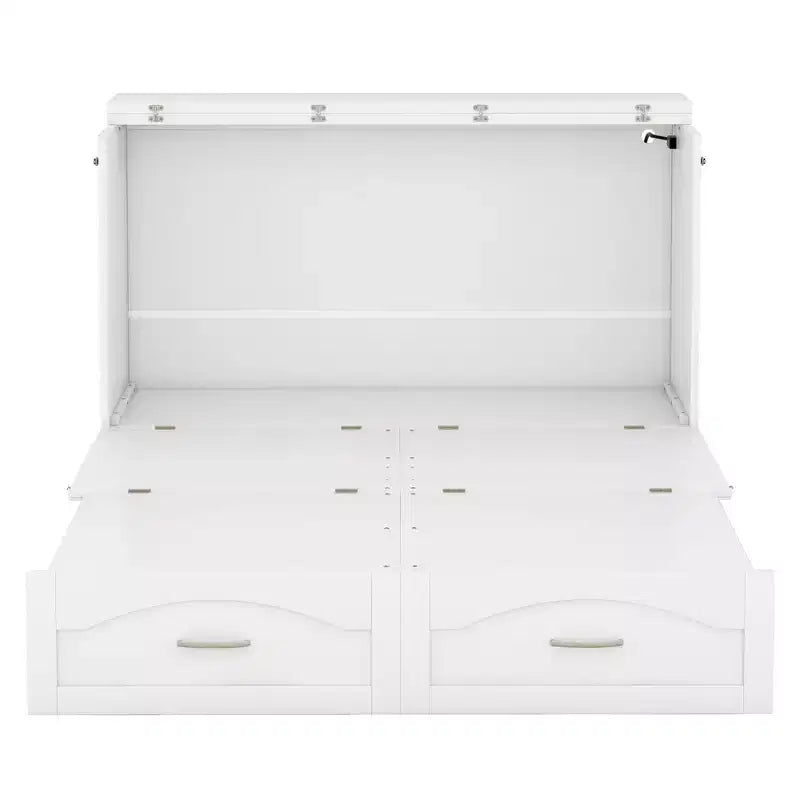 Lit escamotable mural full/queen avec tiroirs de rangement, meuble lit escamotable en bois avec prises et ports USB, design à poulie