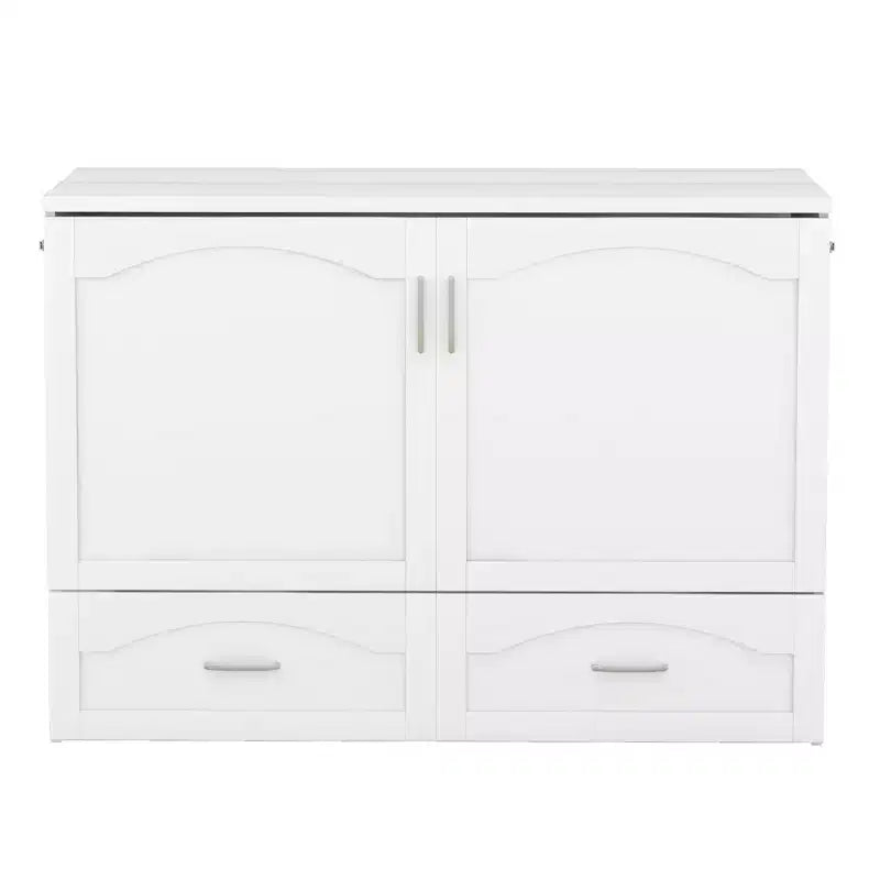 Lit escamotable mural full/queen avec tiroirs de rangement, meuble lit escamotable en bois avec prises et ports USB, design à poulie