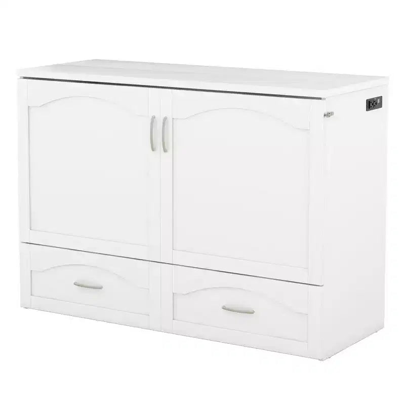 Lit escamotable mural full/queen avec tiroirs de rangement, meuble lit escamotable en bois avec prises et ports USB, design à poulie