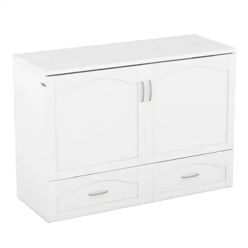 Lit escamotable mural full/queen avec tiroirs de rangement, meuble lit escamotable en bois avec prises et ports USB, design à poulie