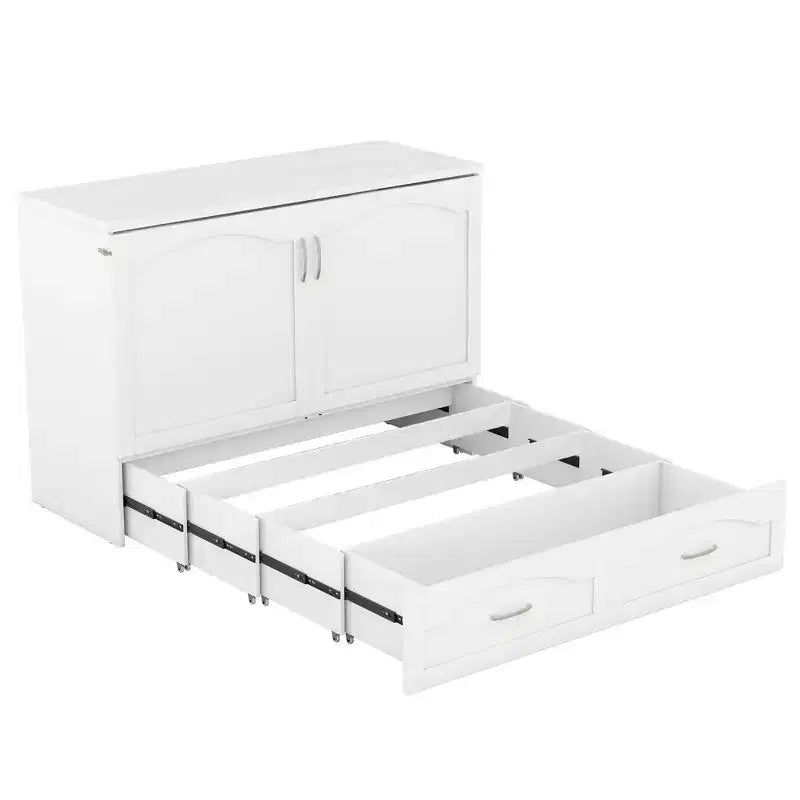 Lit escamotable mural full/queen avec tiroirs de rangement, meuble lit escamotable en bois avec prises et ports USB, design à poulie