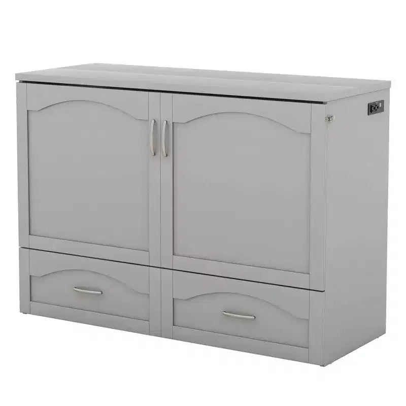 Lit escamotable mural full/queen avec tiroirs de rangement, meuble lit escamotable en bois avec prises et ports USB, design à poulie