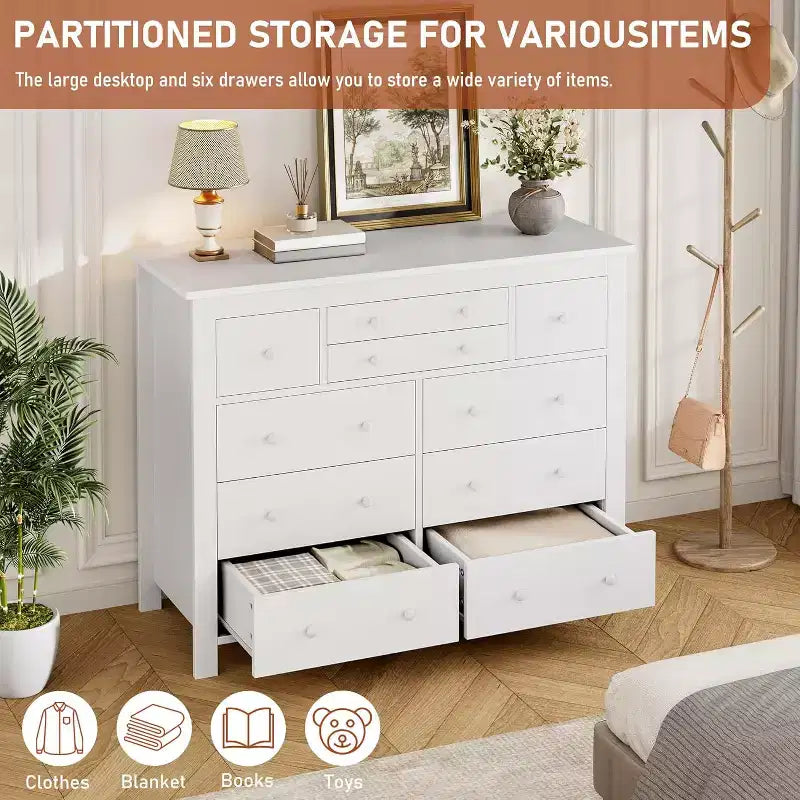 Kommode mit 10 Schubladen fürs Schlafzimmer, moderner Holzschubladenschrank mit natürlicher Struktur