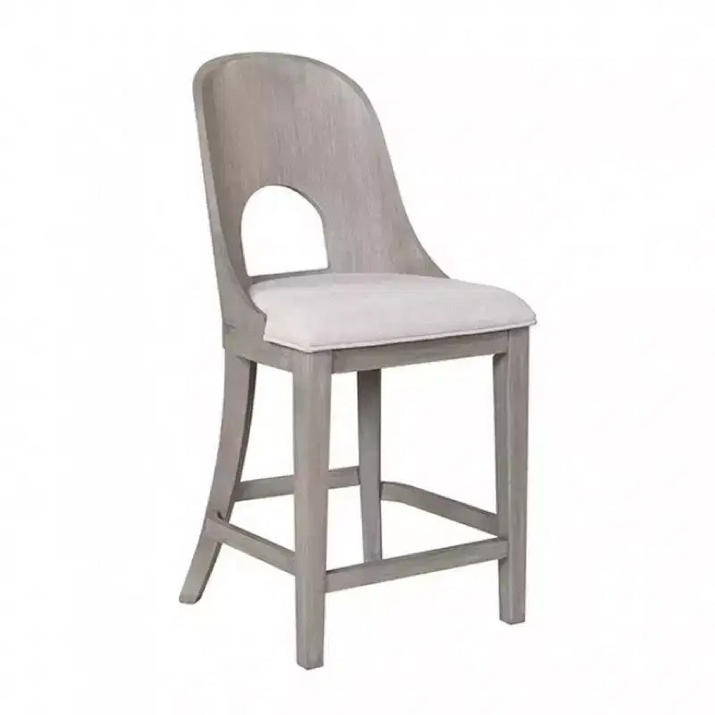 Set di 2 sedie da banco altezza bancone, schienale curvo con intaglio, finitura bianco sbiancato