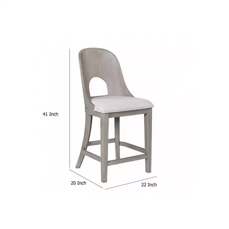 Set di 2 sedie da banco altezza bancone, schienale curvo con intaglio, finitura bianco sbiancato
