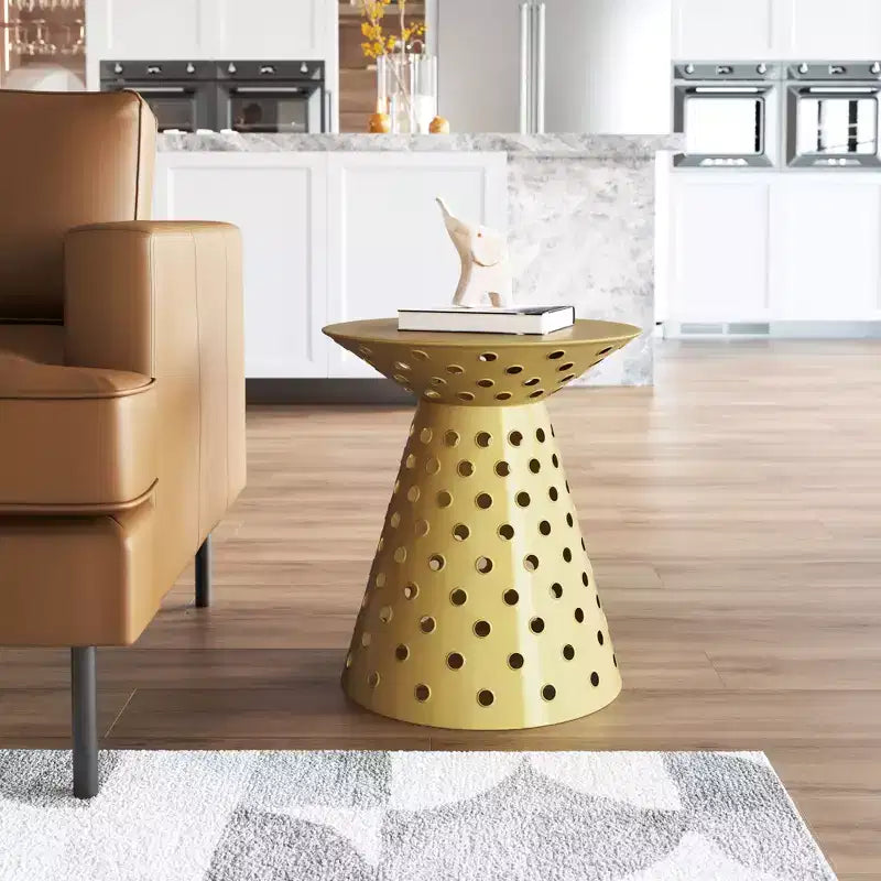 Mesa auxiliar pedestal de hierro, dorada, capacidad de 220 lb