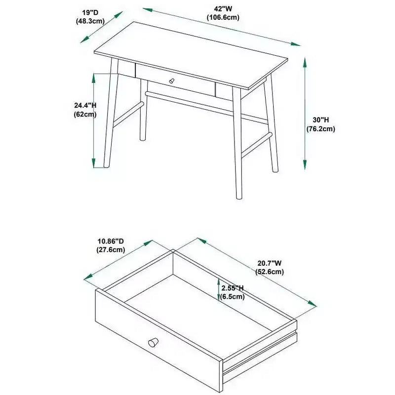 Rubberwood Writing Desk with Drawer, 42 Inch