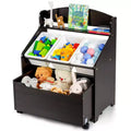 Costway Kids Wooden Toy Storage Unit Organizer w/Rolling Toy Box & Plastic Bins Natural\Espresso
