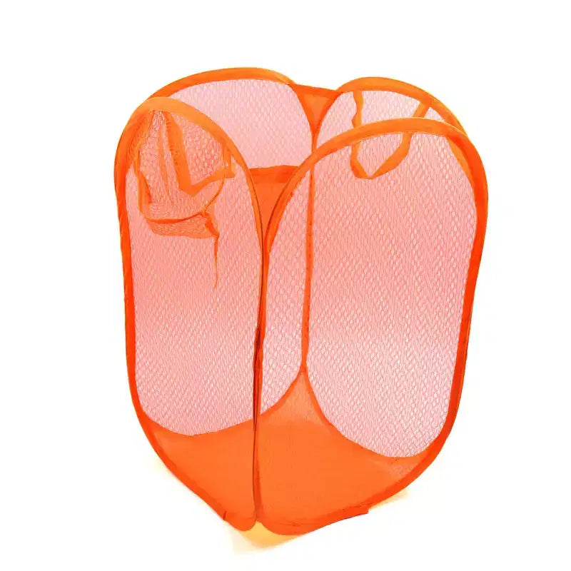 Unique Bargains Mesh Bag Foldable Dirty Clothes Storage Laundry Basket Organizer Orange 19.68 Height