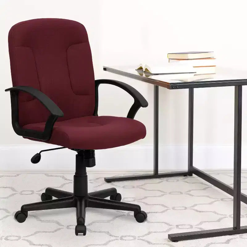 Bürostuhl mit mittlerer Rückenlehne, Stoffbezug, Nylonarmlehnen, drehbar