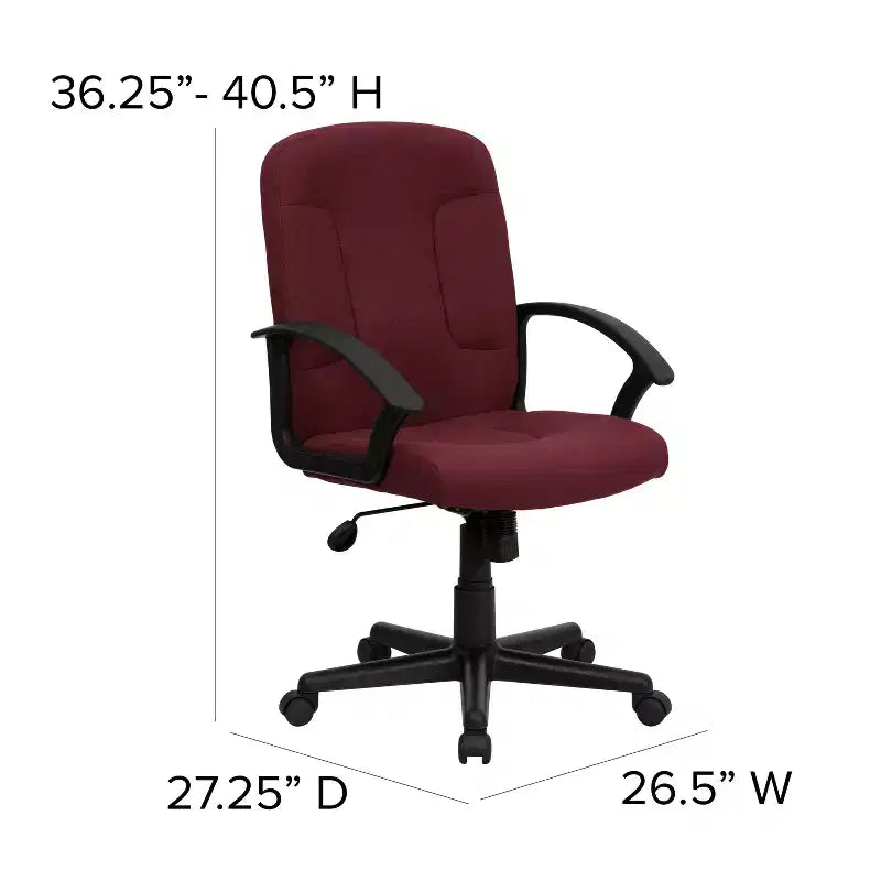 Bürostuhl mit mittlerer Rückenlehne, Stoffbezug, Nylonarmlehnen, drehbar